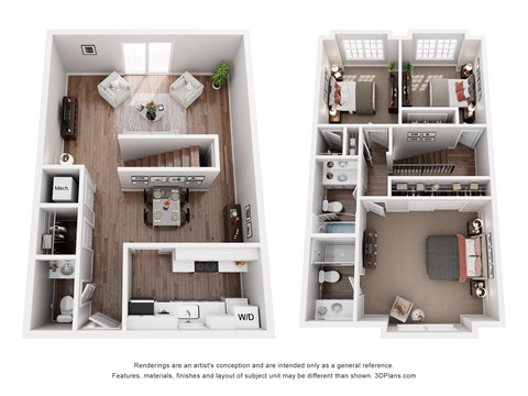 Floor plan for 3 beds, 2.5 baths, 1280 sqft